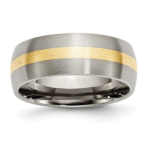 Kazi Luxury Chisel Titanium Brushed with 14k Gold Inlay 8mm Band
